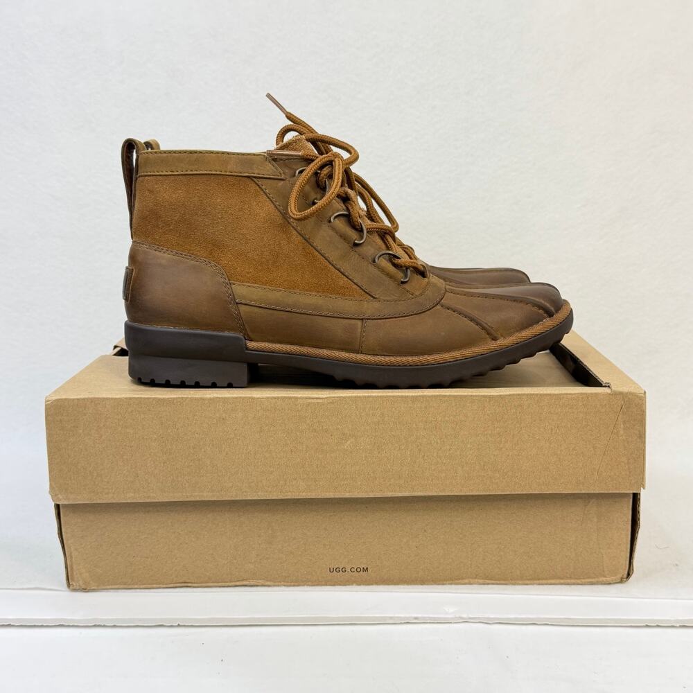 Ugg Womens 'Heather' Waterproof Leather Duck Boots Wool Lining Chestnut Size 9.5